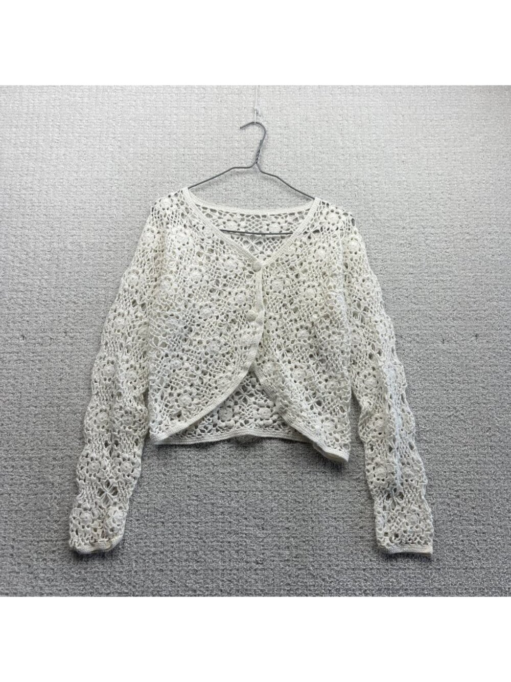 Y2K Crochet Long Sleeve Cardigan Bolero Jacket Top Boho Indie Festival Read